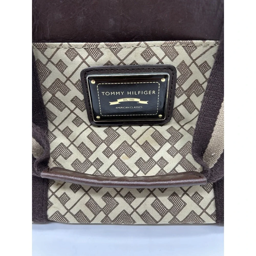 Tommy Hilfiger American Classics Monogram Satchel Handbag Canvas Brown Tote